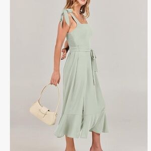 Square Neck Ruffle Split Midi Elegant Formal